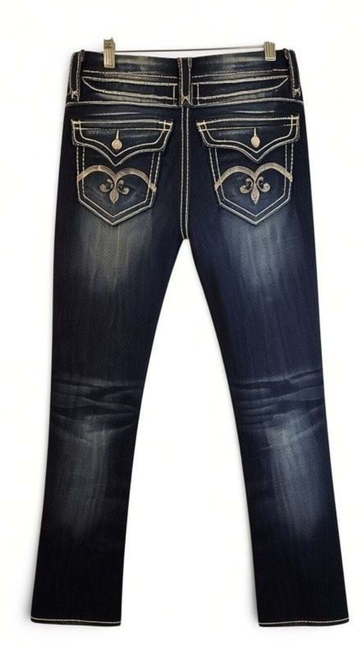 Rock Revival Women's Size 28 Sequin Fleur-de-lis Flap Pocket Jeans